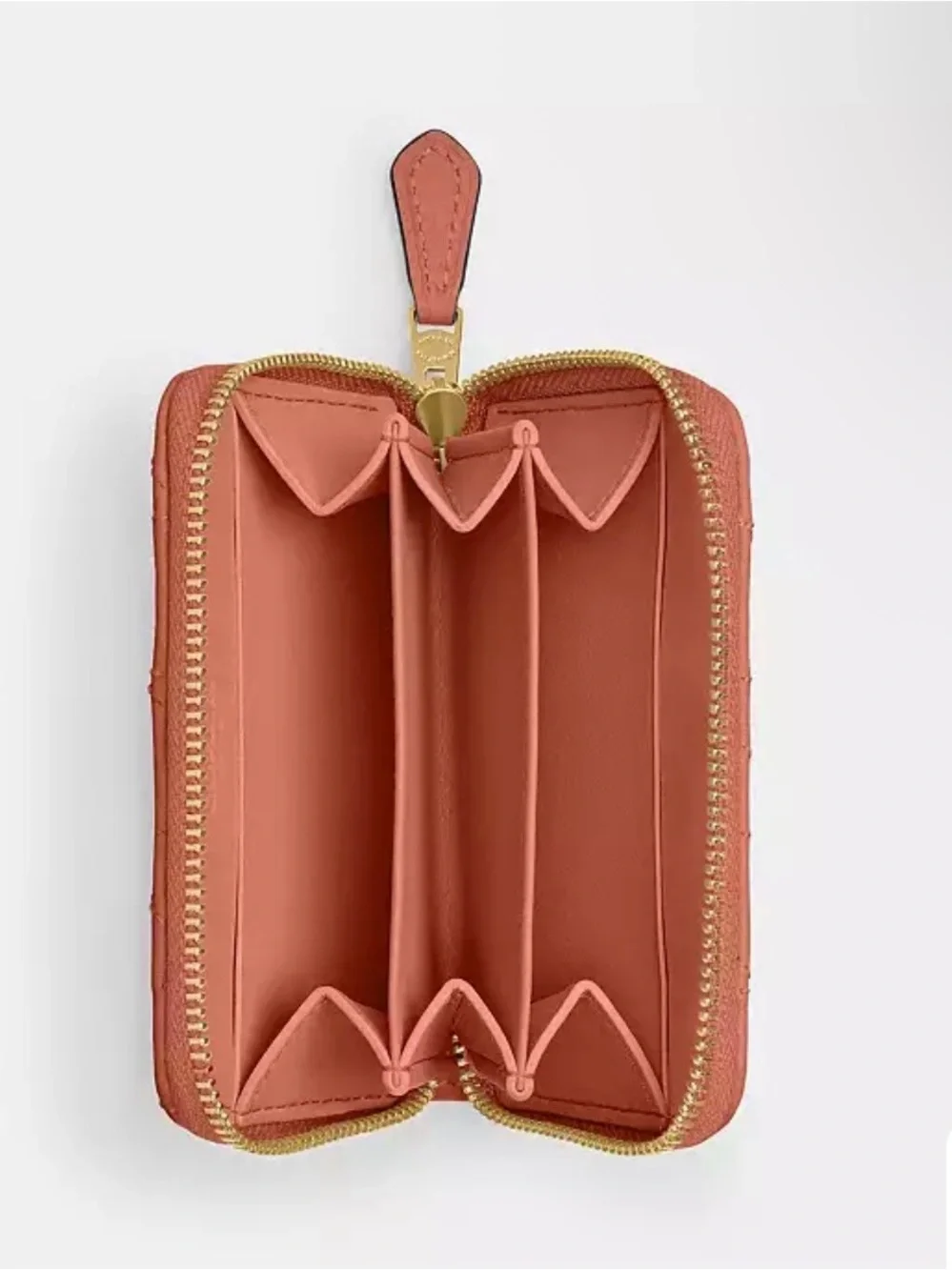 Coach Quilted Zip Card Case Wallet - peach